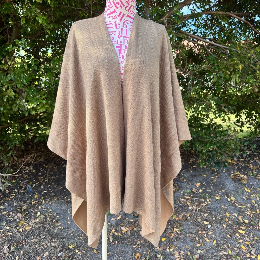 Lauren Ralph Lauren Black Label Gold‎ Metallic Kimono Wrap Reversible OS Sweater